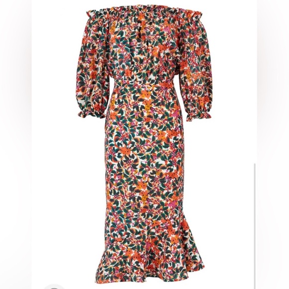 “SALONI” Vida Silk Floral Off-Shoulder Dress - Picture 1 of 16